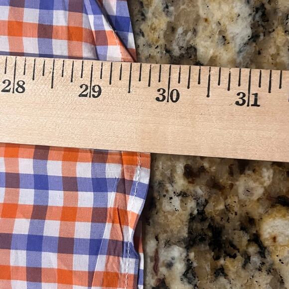 J.Crew Large Lightweight Button Down Shirt Orange Blue Gingham Check 100% Cotton - Picture 4 of 5